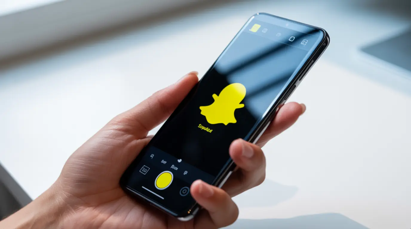 Smartphone showing a black snap screen where the Snapchat camera viewfinder should appear