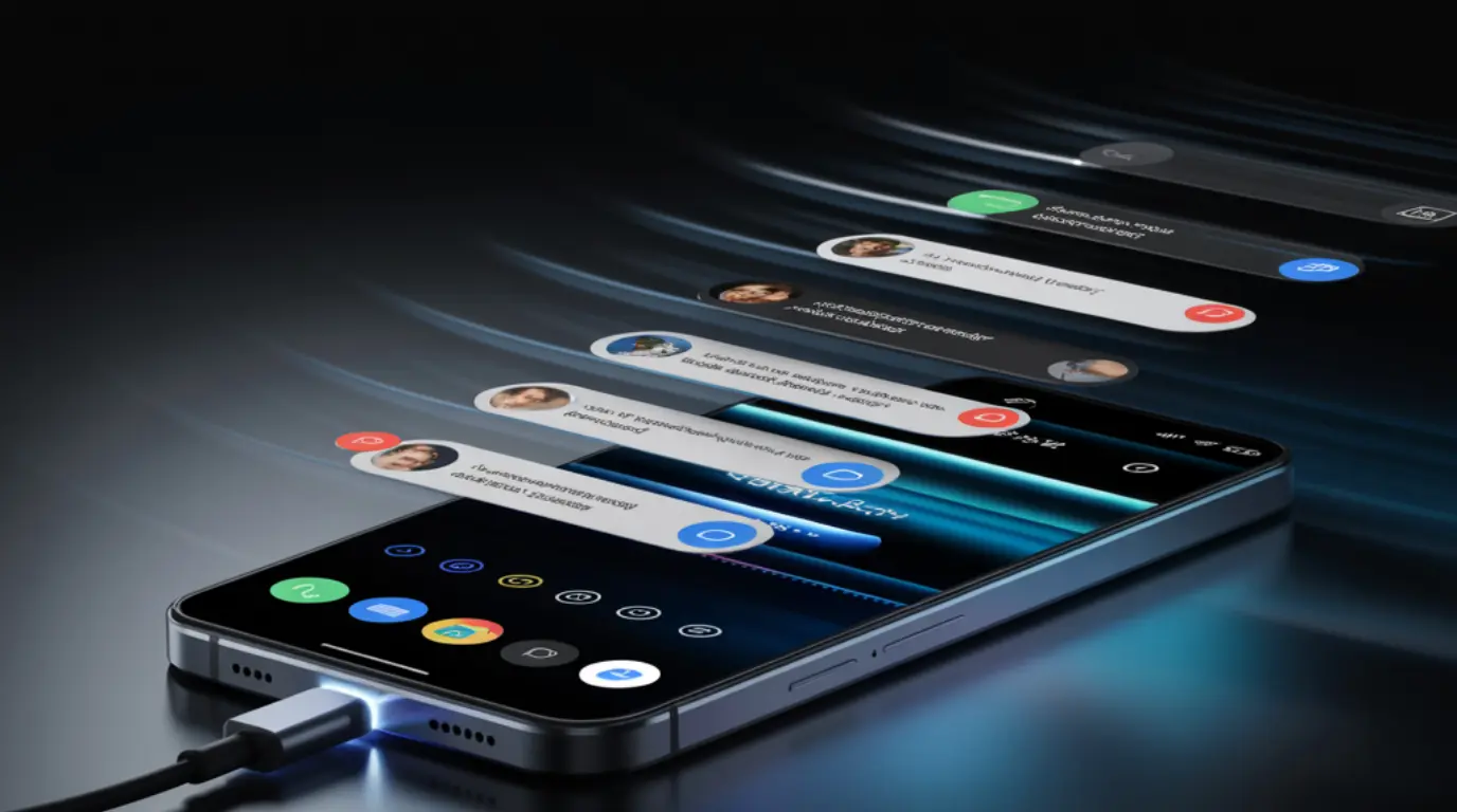 A smartphone showing ghost touching while charging with phantom tap ripples glowing across the screen on a dark background.
