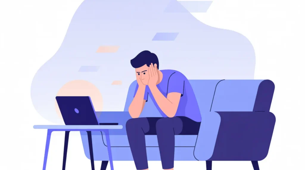 A flat illustration of a person looking at a floating question mark beside a glowing laptop, representing common pressure mark questions.