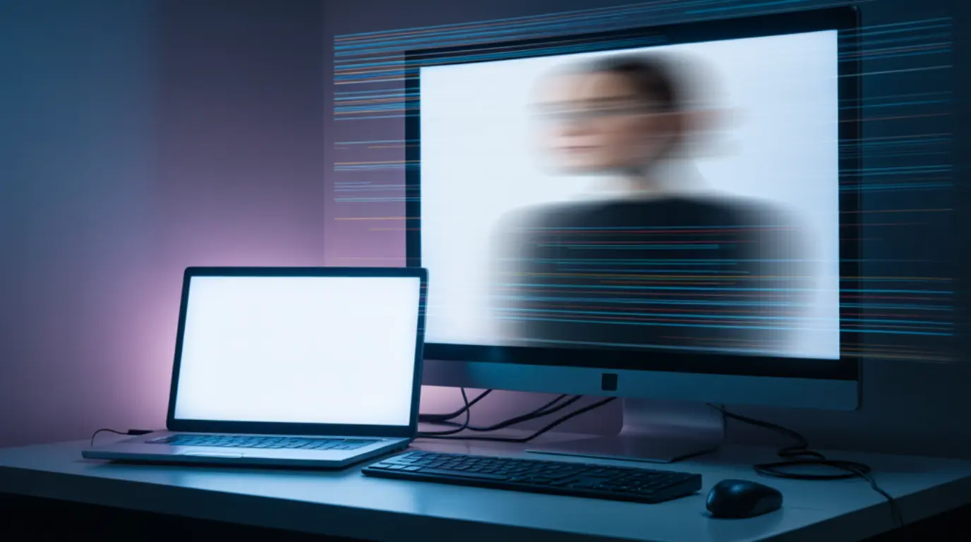 A dual monitor setup showing second screen projection lag with visible ghosting and screen tearing on the extended display.