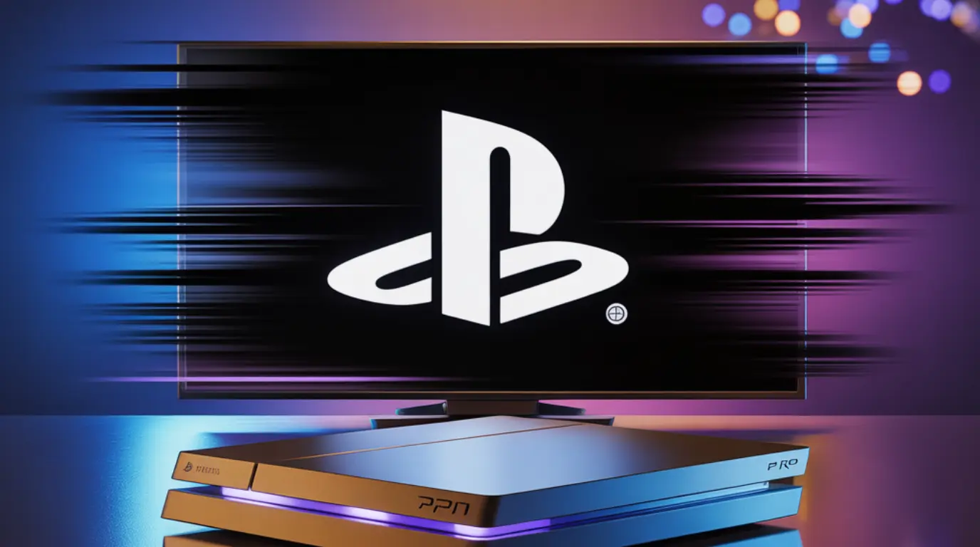 A PS4 Pro console connected to a TV showing visible screen flickering with black bands interrupting the display output.