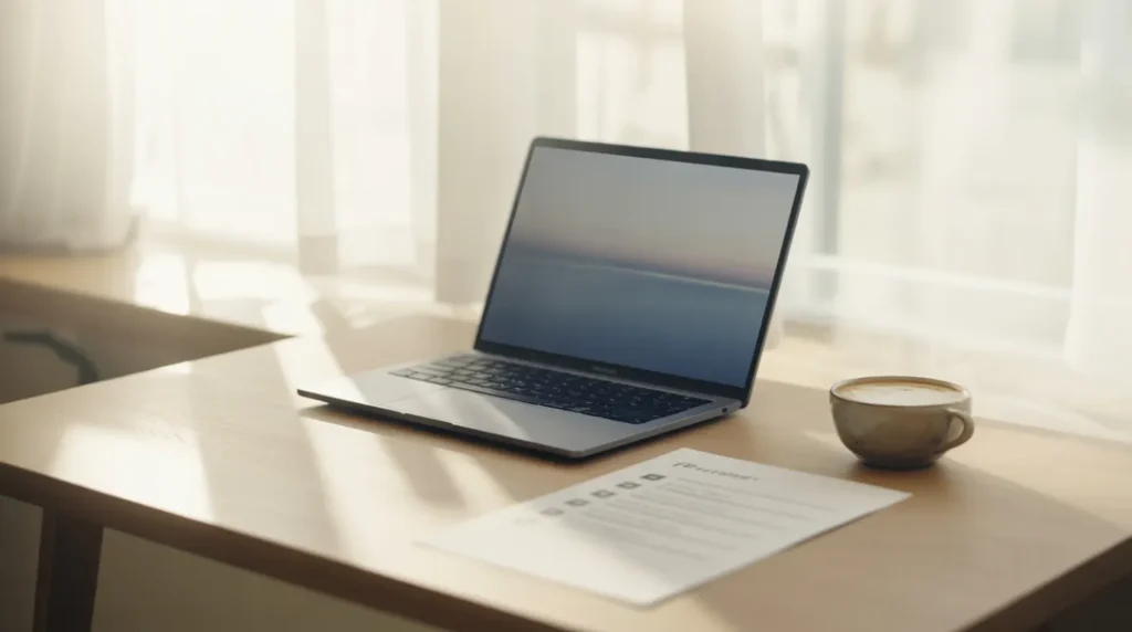 Organized desk setup representing proactive laptop maintenance habits