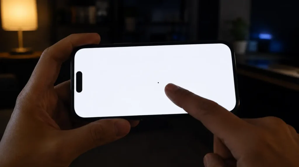 Checking for a dead pixel by looking for a black dot on a solid white phone background