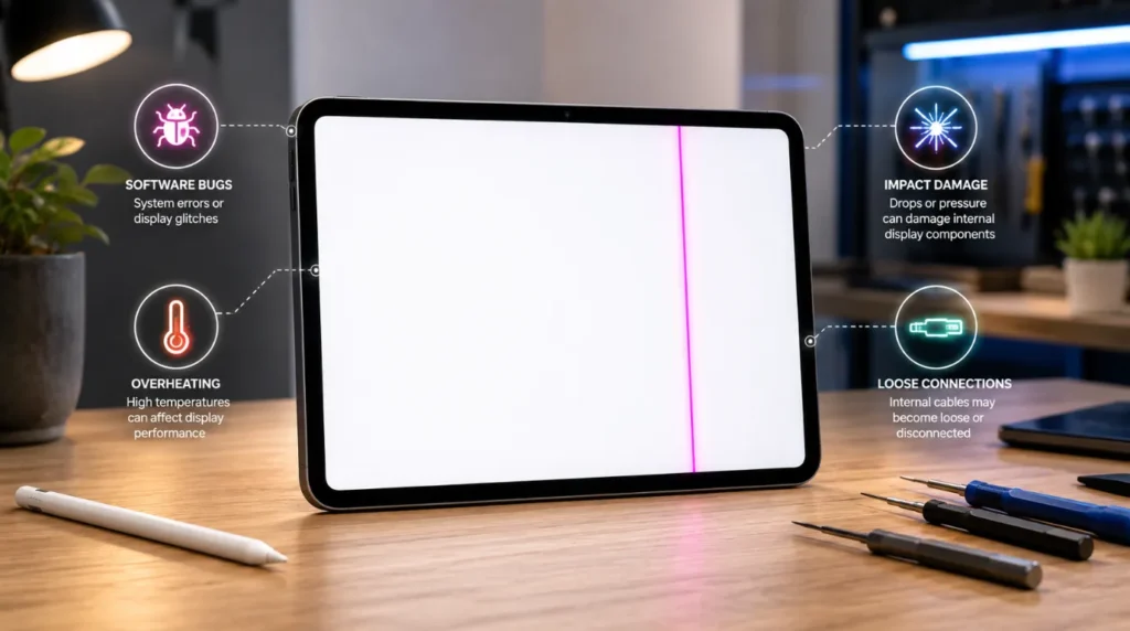 Common causes of a line on an iPad Pro screen including software and hardware issues