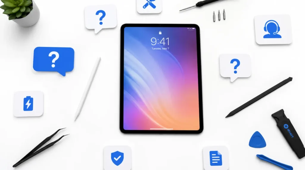 iPad Pro screen line troubleshooting and repair FAQ concept image
