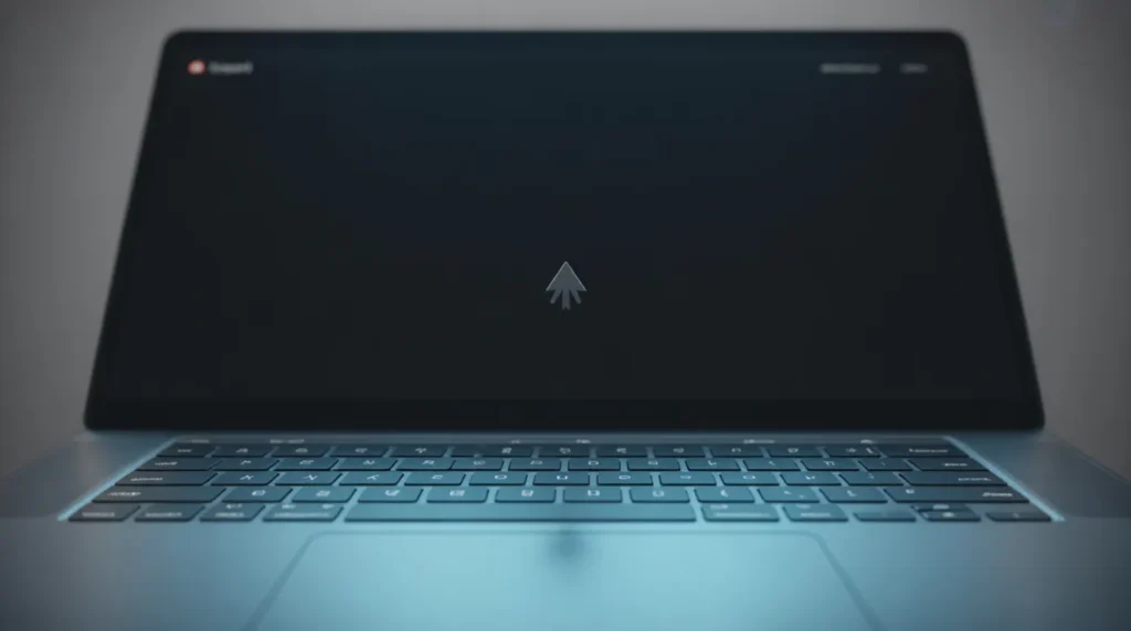 Laptop screen completely dark with only a mouse cursor visible