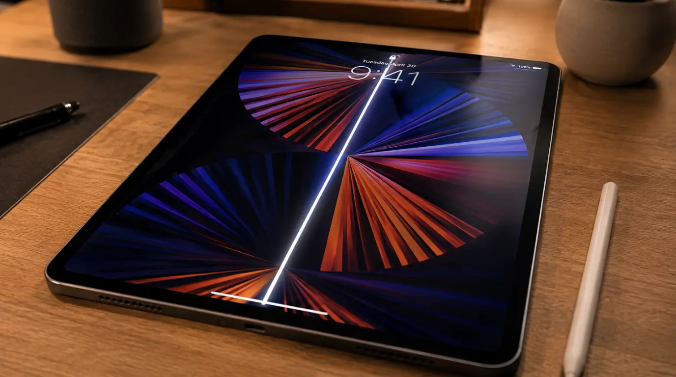 A single vertical line on an iPad Pro screen display panel during troubleshooting