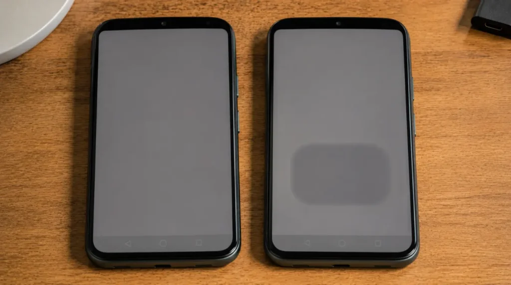 Side by side comparison of temporary image retention versus permanent OLED burn-in on phone screens
