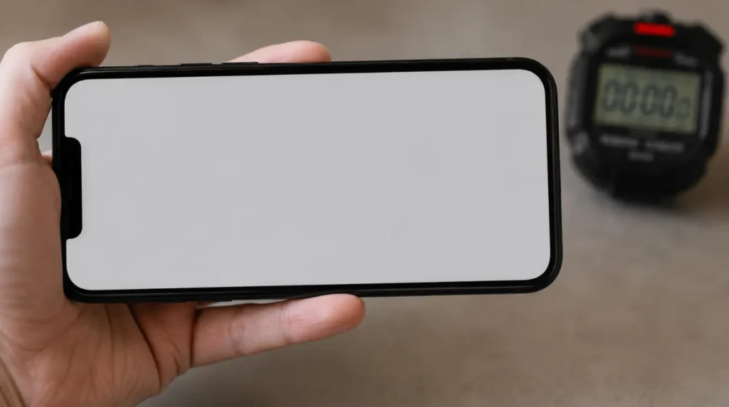 Smartphone screen filled with gray test pattern used to test for Pixel screen burn-in