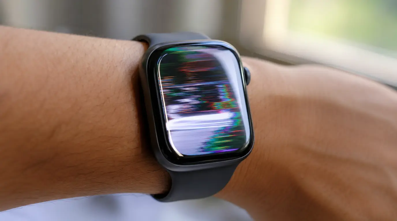 Apple Watch screen flickering with visible display artifacts on wrist