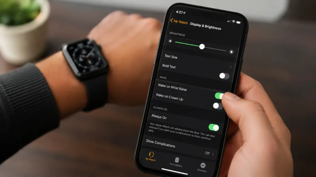 Turning off Always-On Display in the Apple Watch app on iPhone