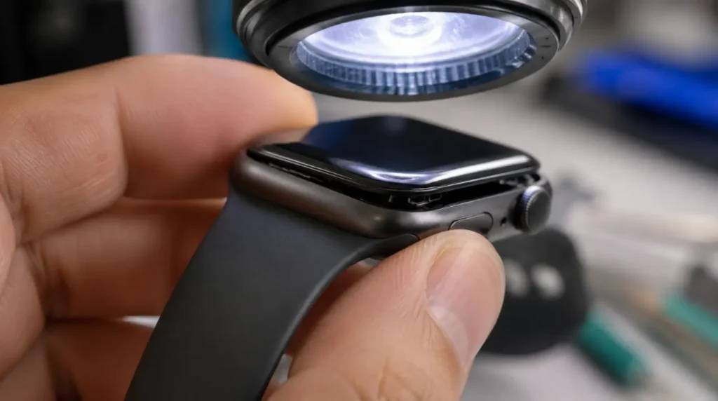 Apple Watch case showing slight gap from swollen battery