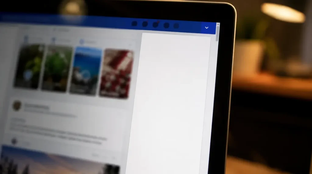 Close-up of a browser window with one panel blank while the rest of the page loads