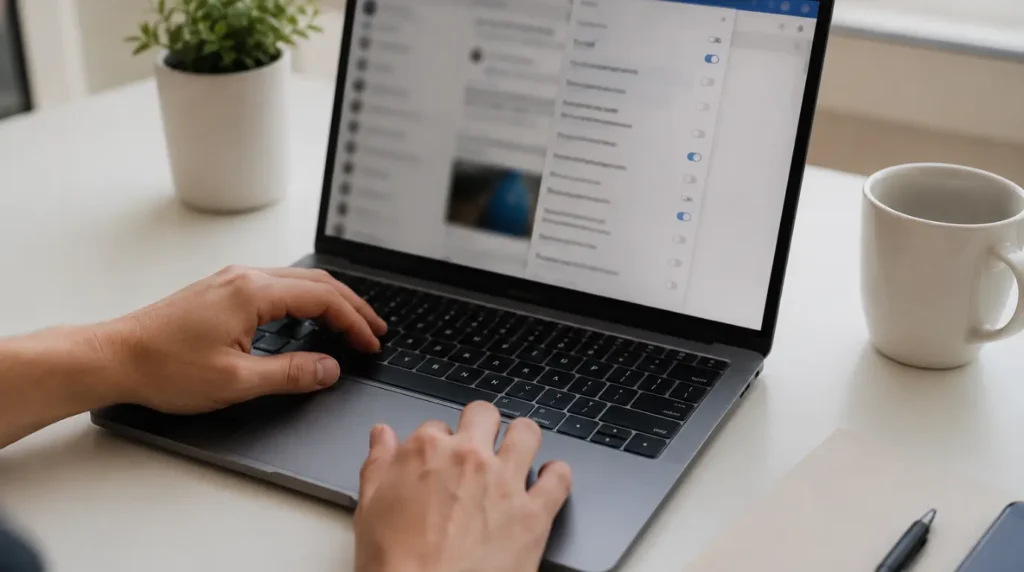 Person adjusting browser settings on a laptop to troubleshoot a loading issue