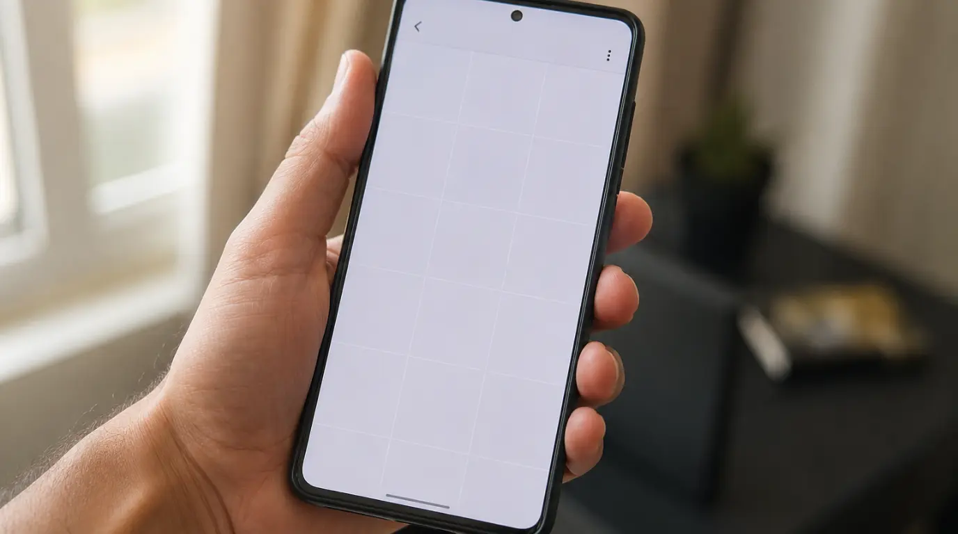 Smartphone showing a white screen instead of photos in the Google Photos gallery