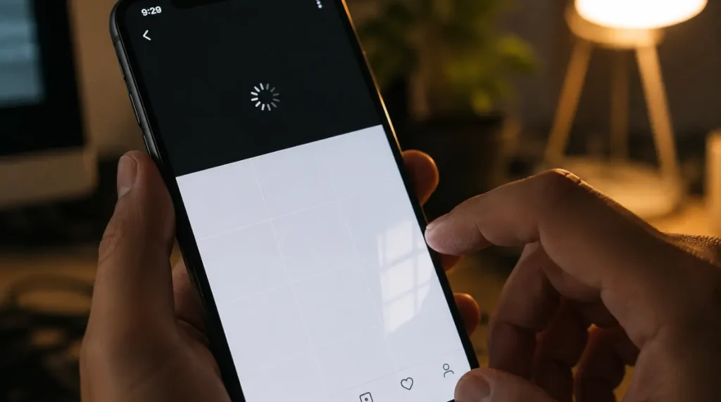 Google Photos app failing to load thumbnails and showing a blank white grid