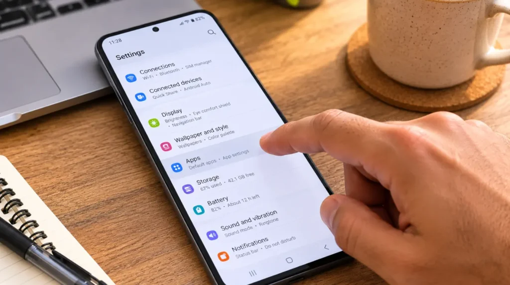 Clearing app cache in phone settings to fix the Google Photos white screen error