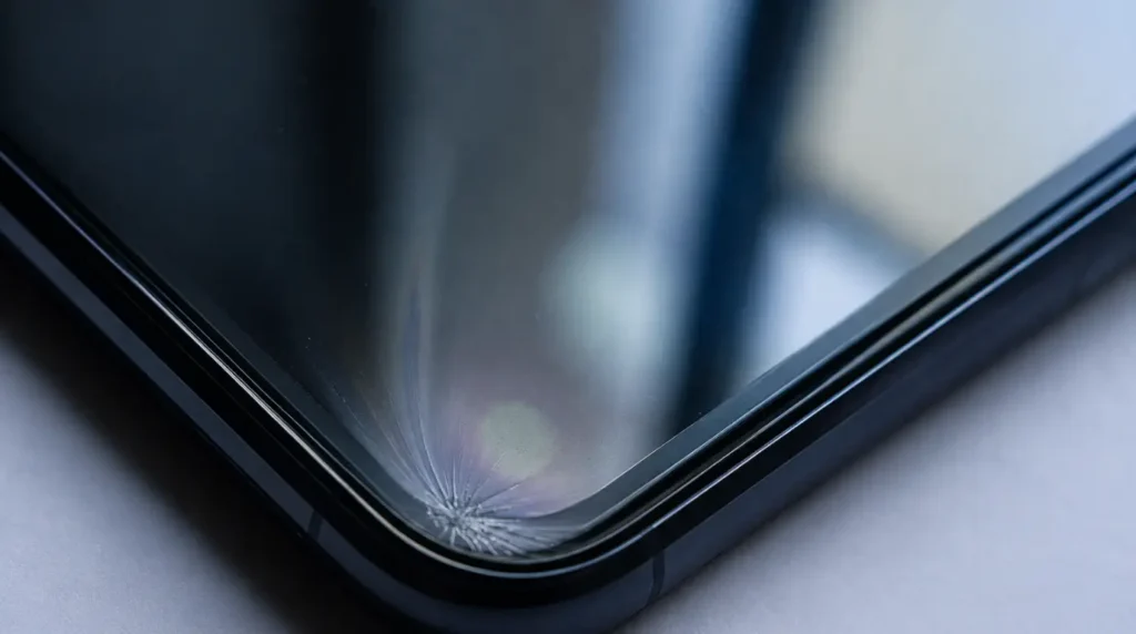 Close-up of a phone display panel showing hardware damage instead of an app glitch