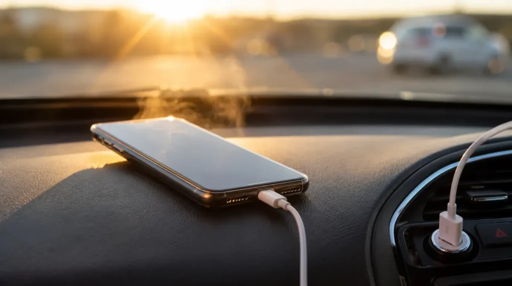 Phone charging in direct sunlight causing overheating and slow charge