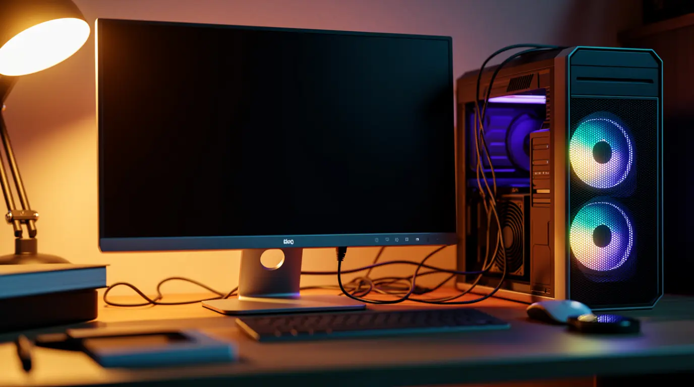 Desktop monitor showing black screen with standby light while PC stays powered on