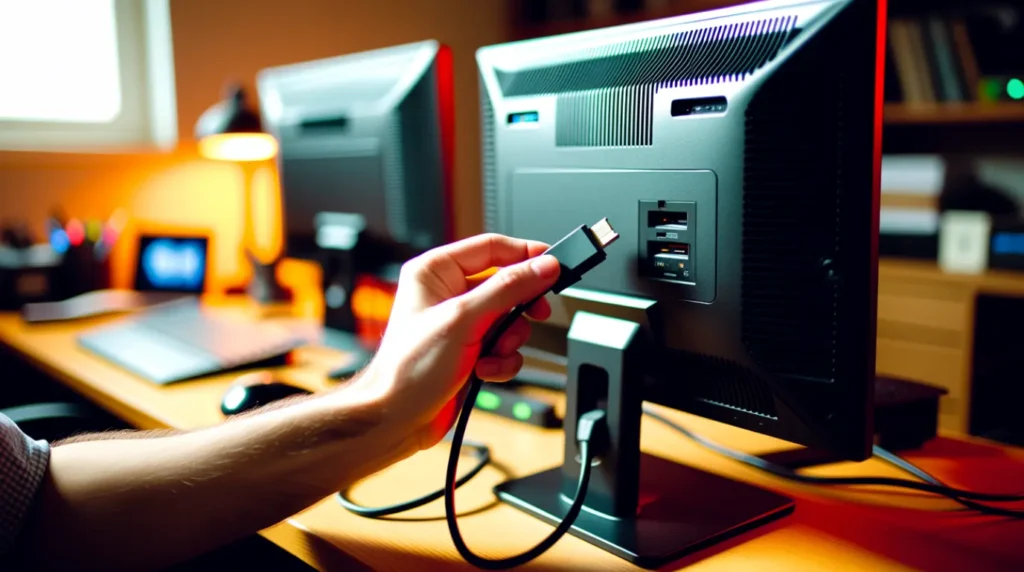 Testing a spare HDMI cable to diagnose a monitor turning off and on