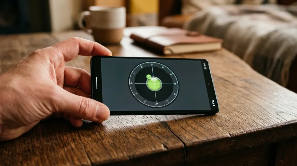 Level app open on smartphone screen testing gyroscope accuracy for auto-rotate not working