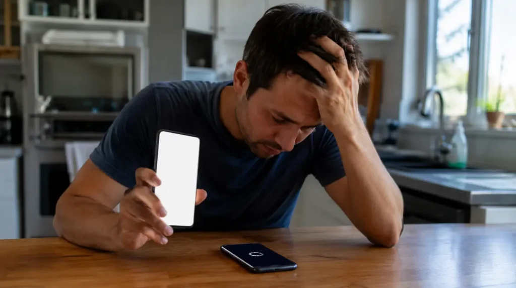 Person repeatedly restarting phone while troubleshooting the Telegram white screen bug