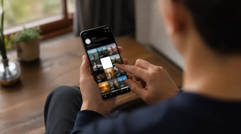 Finger tapping phone screen to check TikTok white screen when posting a video
