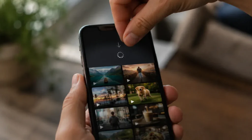 Pull-to-refresh gesture on phone screen to fix TikTok white screen after posting