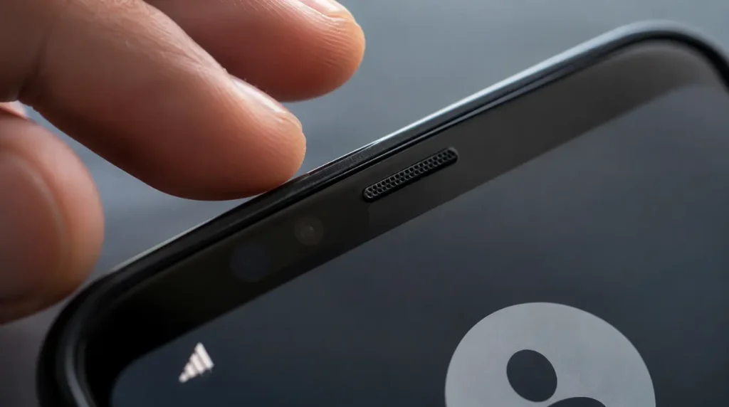 Hand waving above smartphone proximity sensor near earpiece to test WhatsApp call white screen issue