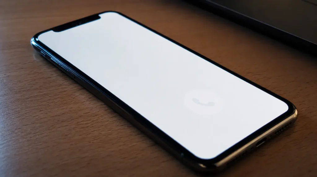 Smartphone screen showing white flash glitch during call instead of normal black display