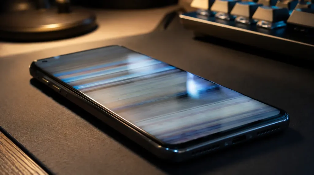 Smartphone display flickering during refresh rate transition causing white screen glitch on call