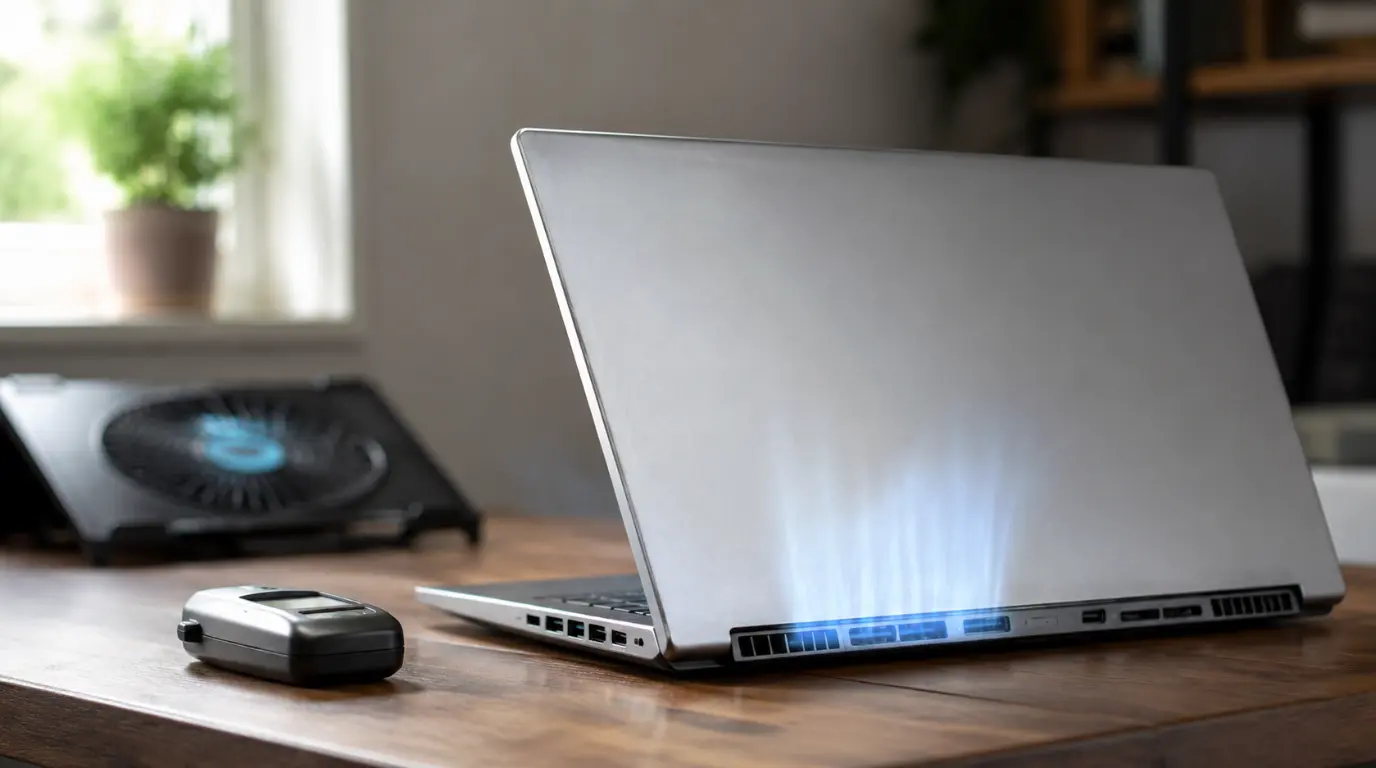 Laptop with cooling vents visible, illustrating why a laptop fan runs constantly