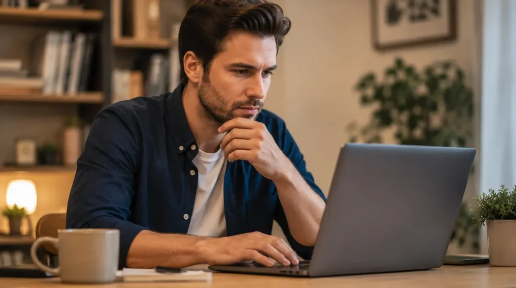 Person reviewing laptop fan troubleshooting FAQ on their laptop screen