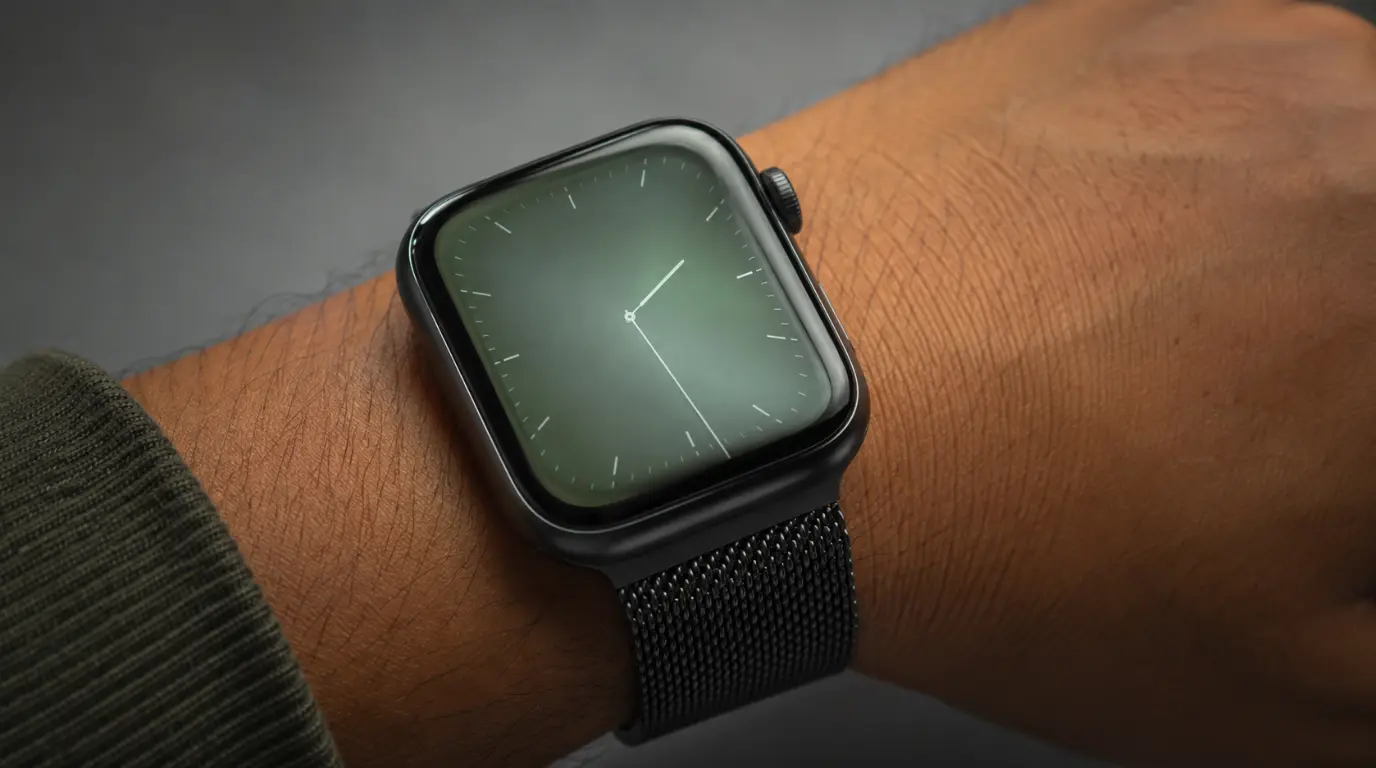 Apple Watch screen showing green tint after watchOS update on wrist