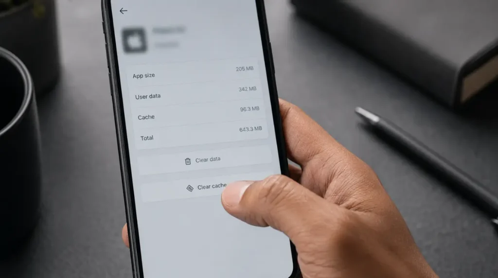 Clearing app cache in phone settings to fix PayPal login freeze
